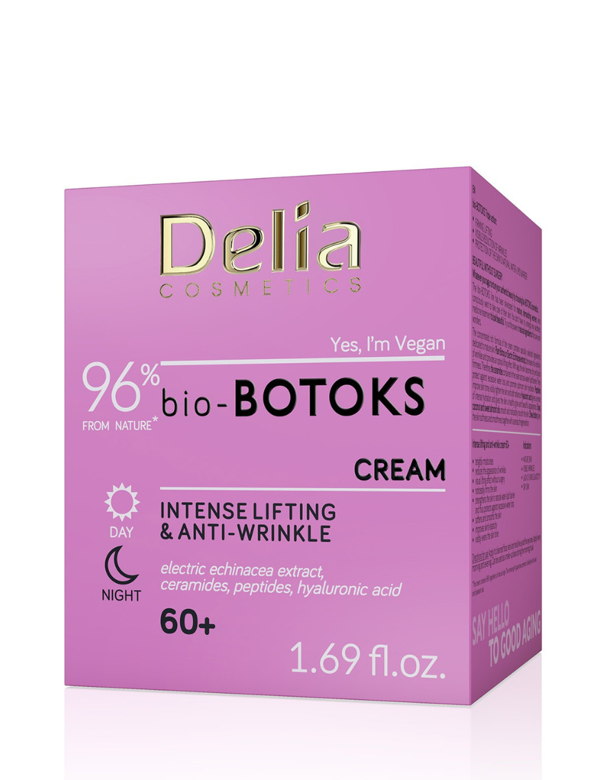 Delia Bio-Botoks Vegan Face Cream 60+ - Intense Lifting & Anti-Wrinkle - 96% Natural