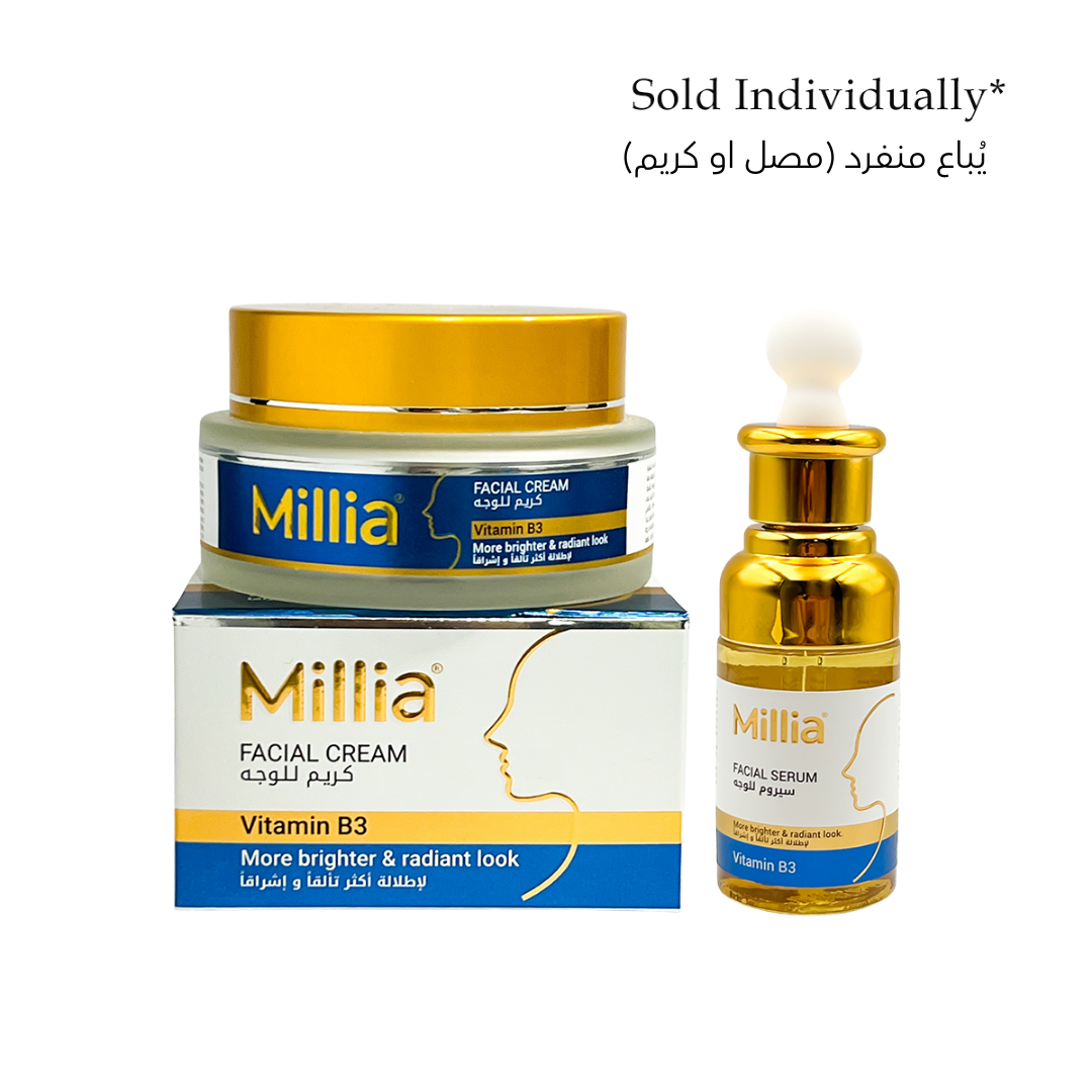 Millia Vitamin B3 Choose Between  Facial Cream (100 ml) or Facial Serum (40 ml) – Hydrating Niacinamide Cream / Serum for Even Skin Tone, Dark Spots & Radiant Glow