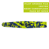 Pilot Sponge Nail File S7MC4 100/180 Grit (12 Pcs) Packs - Diamond Colorful Design (Neon Camouflage)