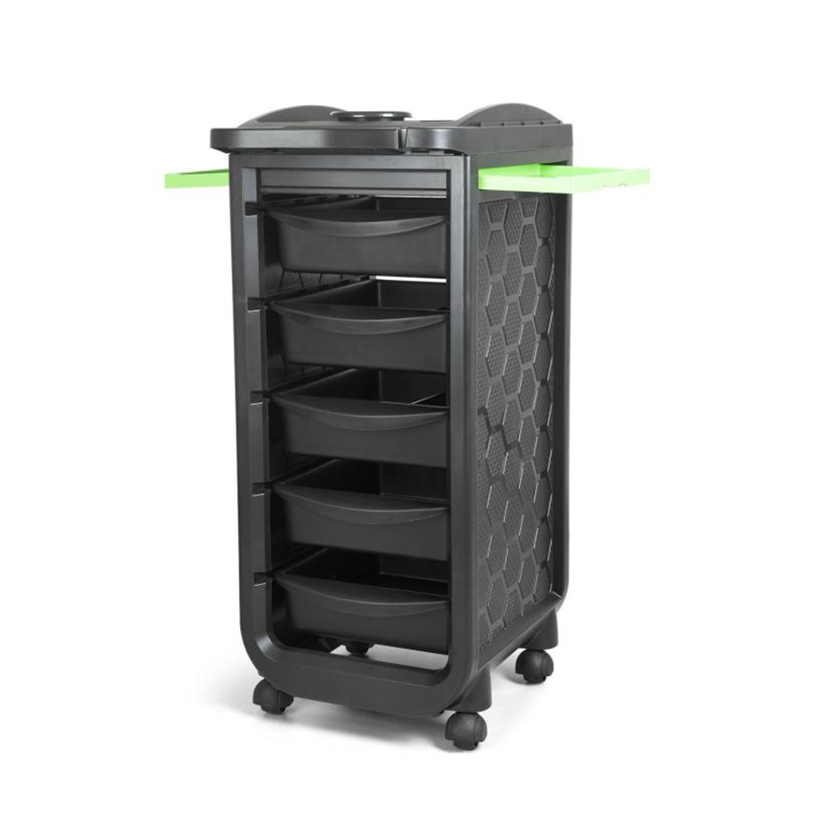 Pilot Trolley MA-3202 – Professional Hairdressing & Barber Trolley with 5 PVC Drawers, Retractable Shelves & Hairdryer Holder