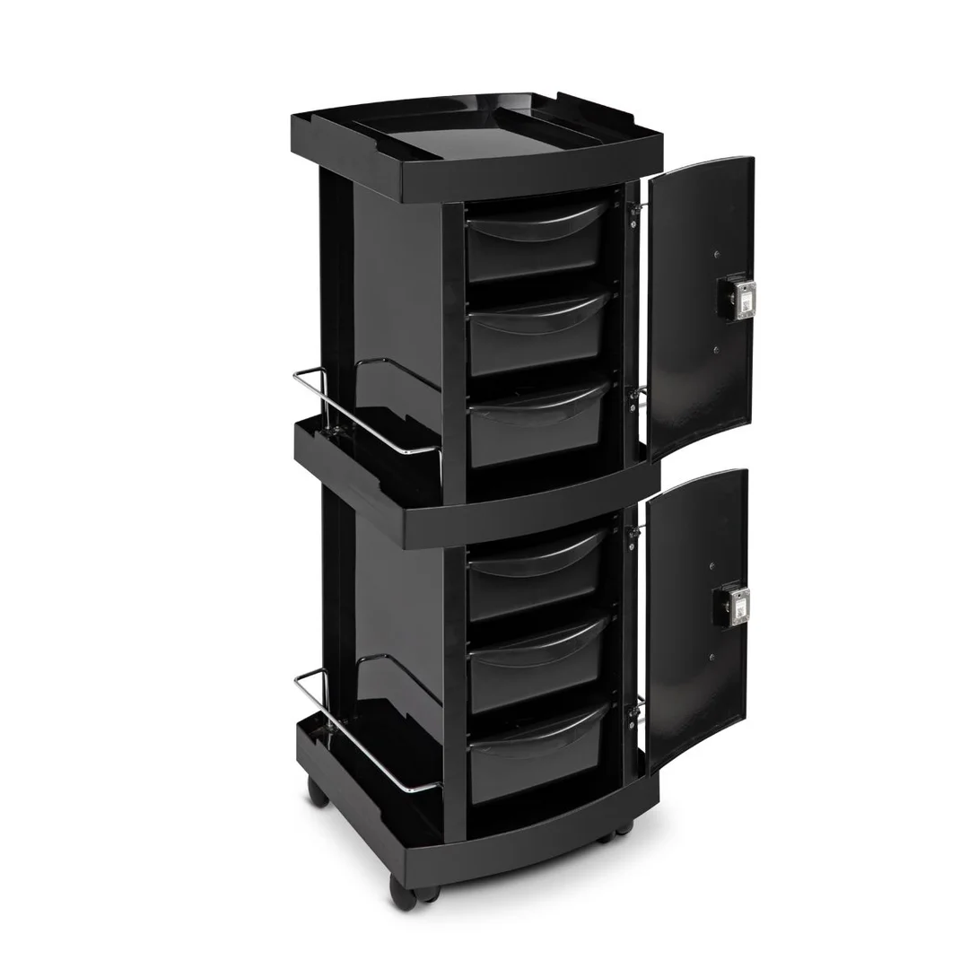 Pilot Trolley MA-3019C – Locking Salon Trolley with 6 Trays, Side Storage Bins & Rolling Cart for Hairdressers & Barbers