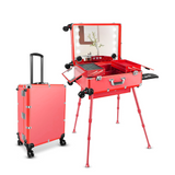 Multifunctional Lighted Makeup Trolley Case with Mirror, LED Lights, Power Outlet & Wheels – Portable Vanity Suitcase for Makeup Artists & Beauty Professionals