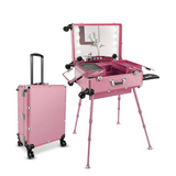 Multifunctional Lighted Makeup Trolley Case with Mirror, LED Lights, Power Outlet & Wheels – Portable Vanity Suitcase for Makeup Artists & Beauty Professionals