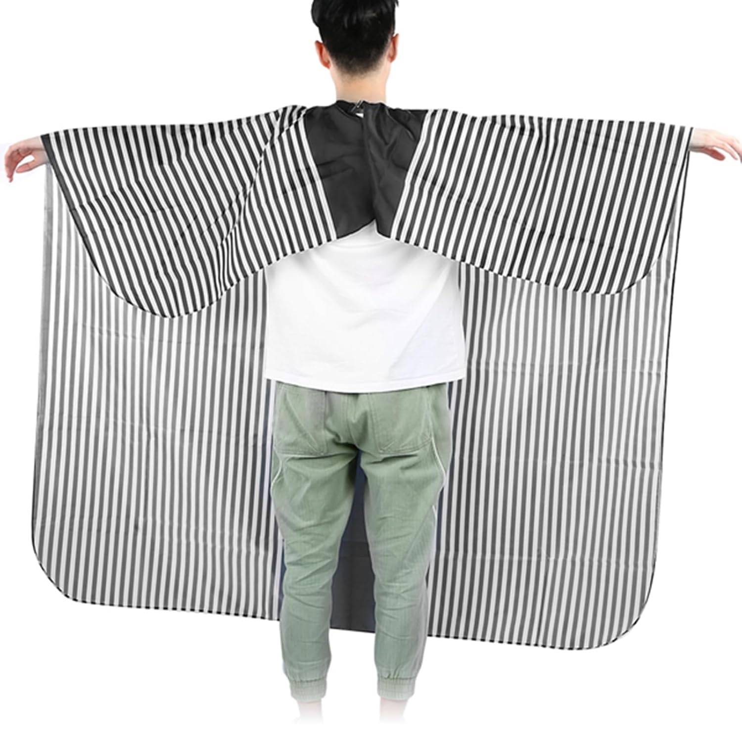 Hair Cutting Cape for Salon & Barber, Large Black and White Striped Professional Hairdressing Cape with Snap Closure ,Water-Resistant, Unisex – J-1093