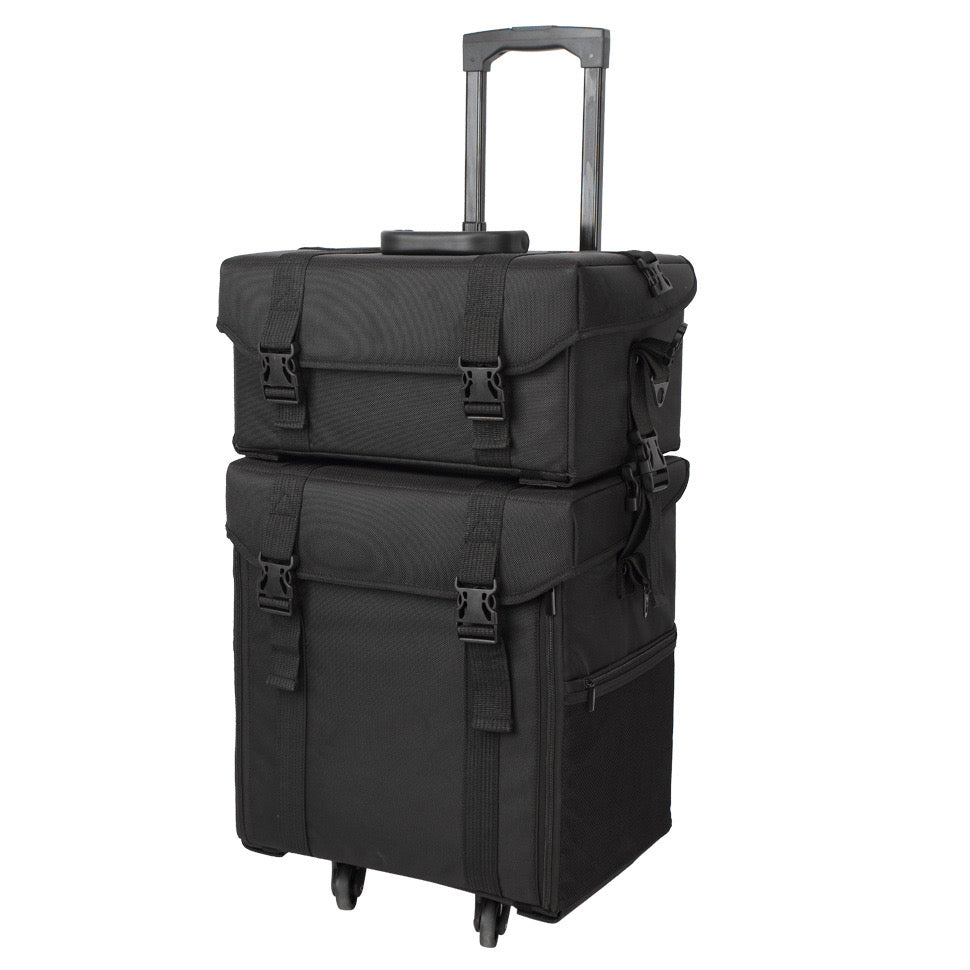 Professional 2-in-1 Makeup & Barber Trolley Bag – Rolling Cosmetic Organizer Case with Drawers, Oxford Fabric & Faux Leather Finish