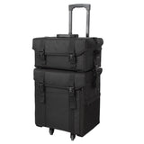Professional 2-in-1 Makeup & Barber Trolley Bag – Rolling Cosmetic Organizer Case with Drawers, Oxford Fabric & Faux Leather Finish