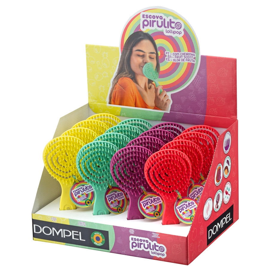Dompel Lollipop Brush 4018 – Scented Detangling Hair Brush for Kids & Teens – Flexible Bristles – Grape, Green Apple, Strawberry, Pineapple