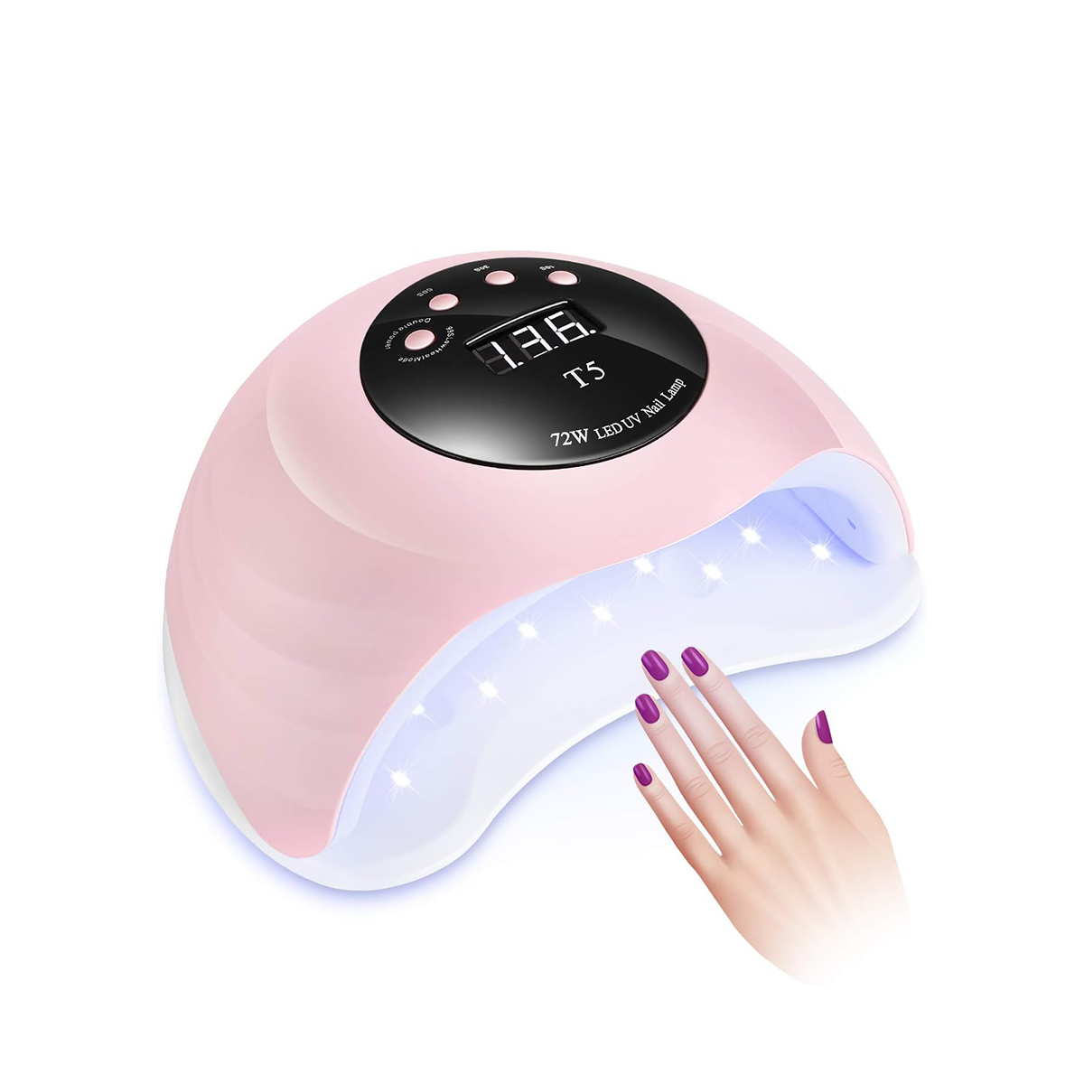 72W LED UV Nail Lamp T5 – Pink | Fast Gel Nail Dryer with Auto Sensor, 4 Timer Settings, Low Heat Mode | Corded Nail Curing Light for Gel Polish, Fingernails & Toenails