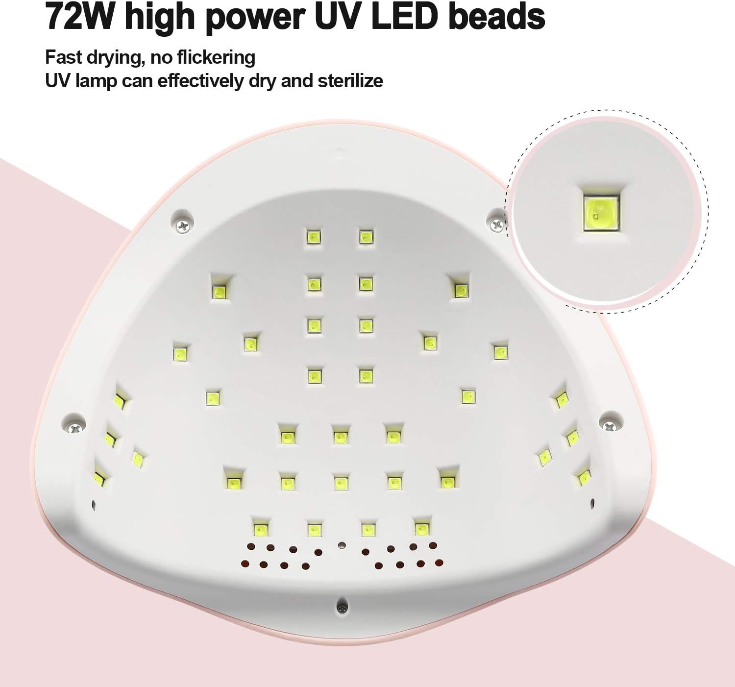 72W LED UV Nail Lamp T5 – Pink | Fast Gel Nail Dryer with Auto Sensor, 4 Timer Settings, Low Heat Mode | Corded Nail Curing Light for Gel Polish, Fingernails & Toenails