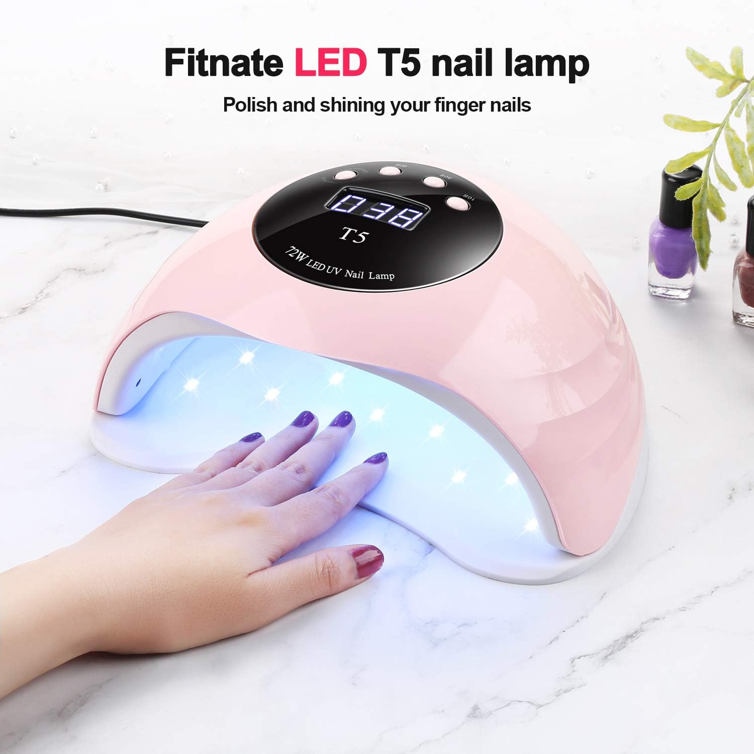 72W LED UV Nail Lamp T5 – Pink | Fast Gel Nail Dryer with Auto Sensor, 4 Timer Settings, Low Heat Mode | Corded Nail Curing Light for Gel Polish, Fingernails & Toenails