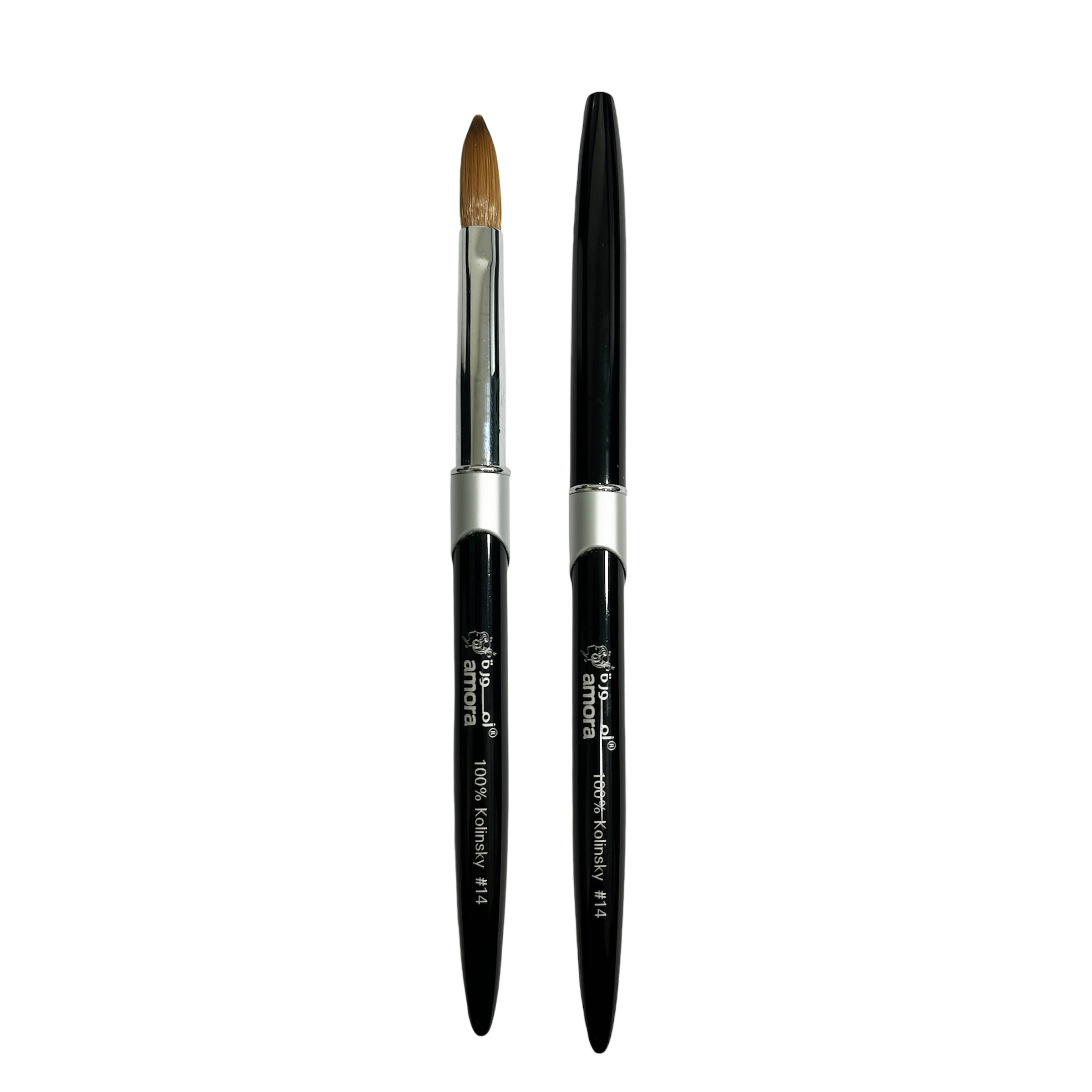 Amora 100% Pure Kolinsky Nail Art Brushes Sturdy Handle Oval Shaped Acrylic Powder Nail Design Tools for Professional Manicure (Black)  - Size #8, #10, #12, #14