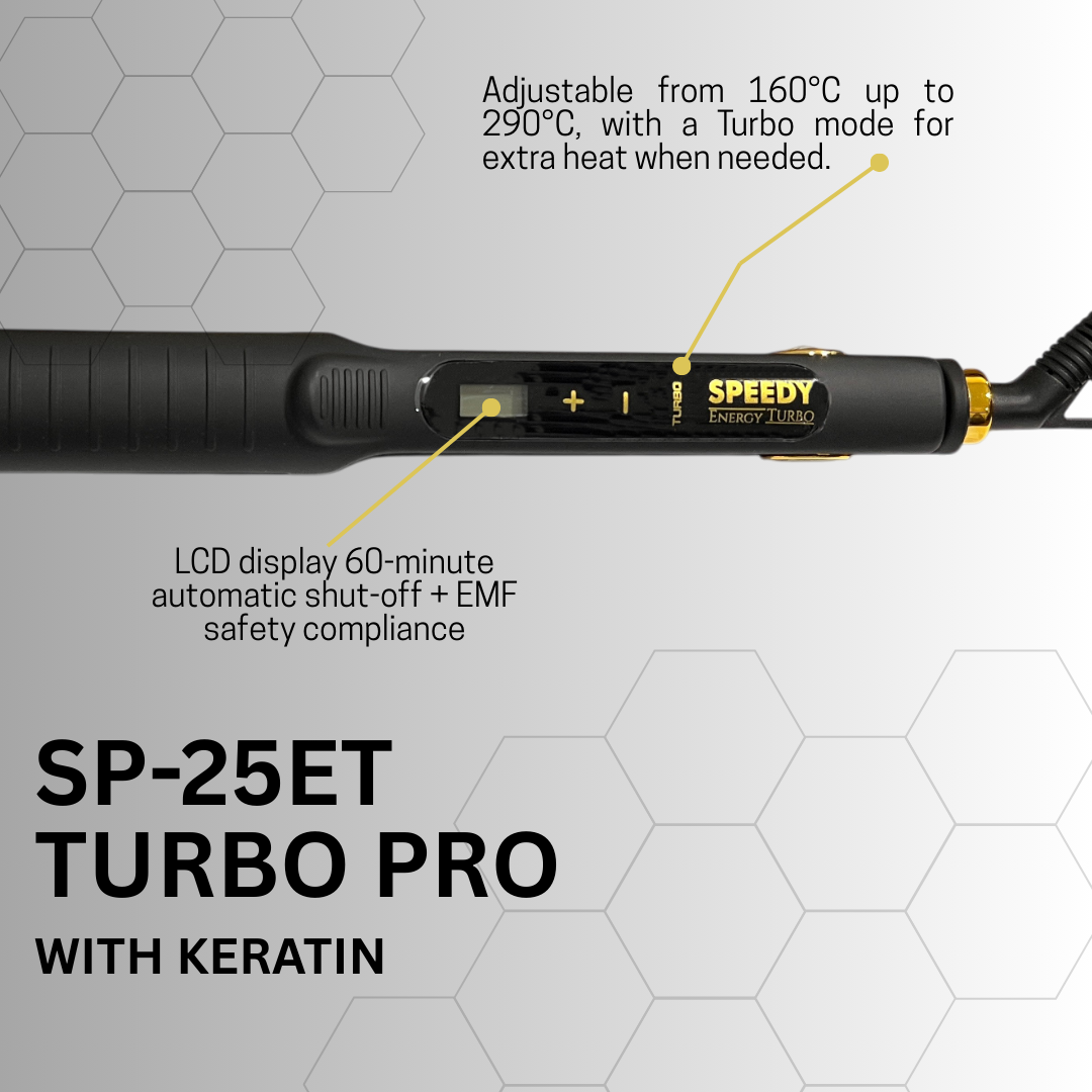 Speedy Energy Turbo Hair Straightener SP-25ET – Professional Keratin Hair Straightener with 3D Floating Tourmaline Plates, Fast Heating, and Adjustable Temperature for All Hair Types
