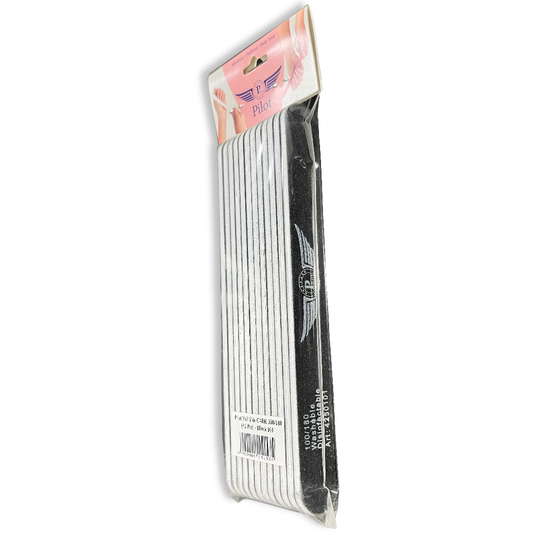Pilot 12 Pcs Pack Nail File 100/180* grit - (Black)
