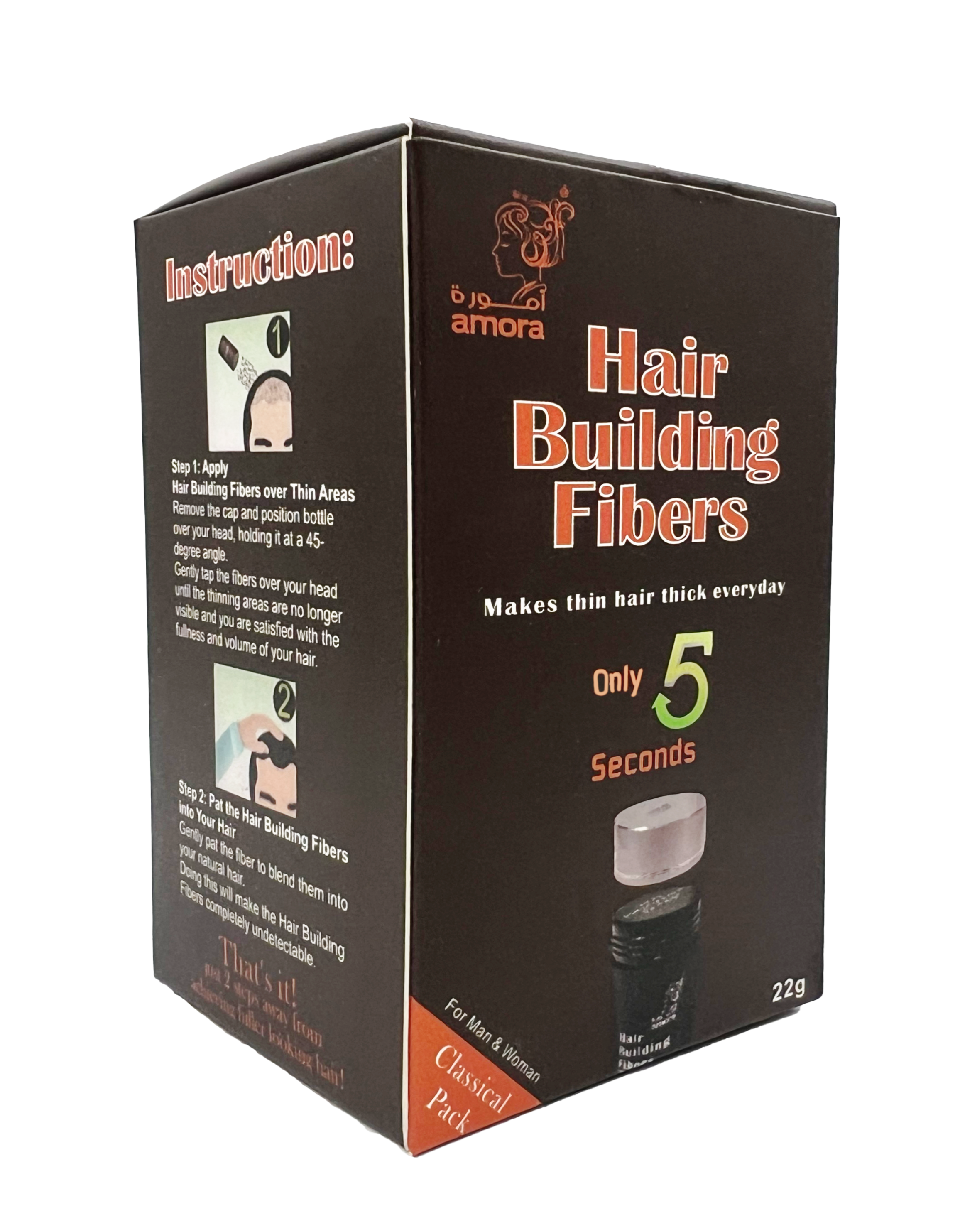 Amora Hair Building Fiber -  Instant Hair Thickness , Volume and Coverage 22g