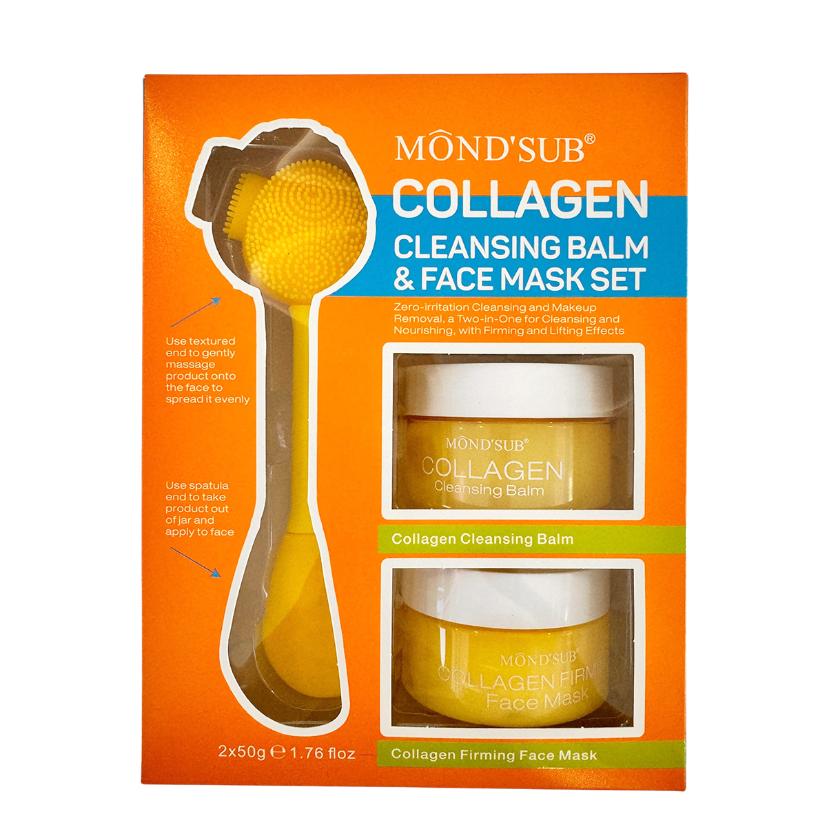Mondsub Skincare Set – Rose & Collagen Cleansing Balm, Face Mask & Dual-Ended Silicone Brush with Spatula , Hydrating Makeup Remover, Firming & Brightening, Anti-Aging Set 2×50g