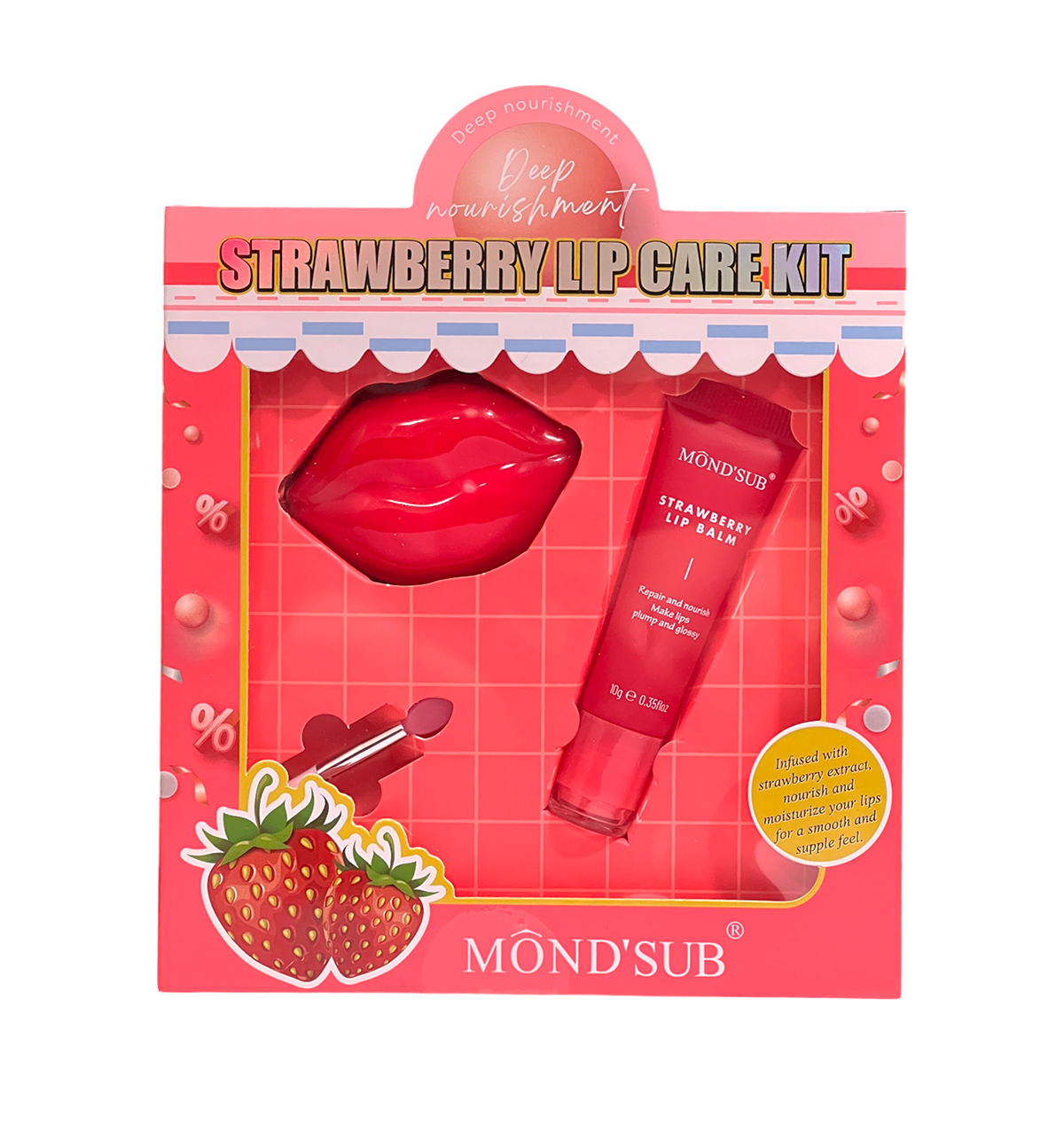 Mond’Sub Lip Care Kit – Korean Vegan Lip Balm & Overnight Lip Mask Duo (Strawberry / Cherry) Hydrating, Nourishing & Repairing Lip Treatment for Dry Lips