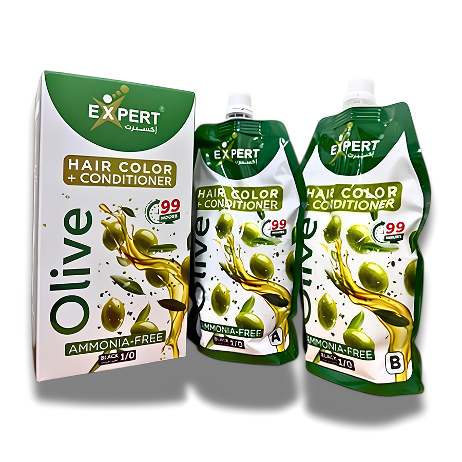Expert Hair Color + Conditioner – Ammonia-Free Black Hair Dye with Natural Oils , 100% White Hair Coverage , Deep Conditioning Care