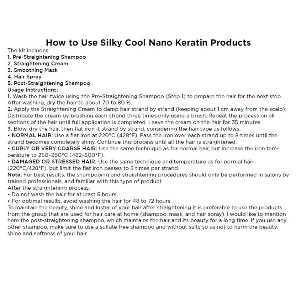 Silky Cool Brazilian Nano Keratin Hair Straightening INDIVIDUAL – 120ml (4-Step Treatment) Smooth, Straighten, Nourish & Shine Professional Grade Hair Care