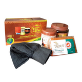 Al Taous Moroccan Beauty Set 4-in-1 – Black Soap, Kessa Glove, Ghasoul Clay Mask & Nourishing Soap – Spa Bath Kit for Skin & Body Care