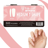 Amora Nail Tips Collection (500 pcs) pack- Medium & Short Shapes in Beige & Transparent