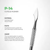 Nghia Pusher P-14 – Professional Stainless Steel Double-Ended Cuticle Pusher & Nail Cleaner Tool with Non-Slip Grip