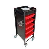 Salon Trolley TB-C01A – Black Frame with Red Drawers, Mobile Hairdresser Cart with 5 Drawers, Hair Dryer & Color Bowl Holders Rolling Beauty Salon Organizer