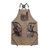 Premium Design with Leather Pockets Barber Apron (NK-01 Size:75*65)  - Brown , Gray