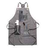 Premium Design with Leather Pockets Barber Apron (NK-01 Size:75*65)  - Brown , Gray