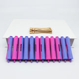 Hair Perm Roll Rods F8-5 – Small 1.8×9.0 cm Plastic Perm Rods for Tight Curls – Purple & Pink Curlers with Elastic Band – Salon Hair Styling Tools