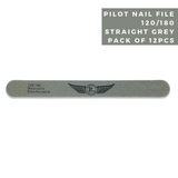 Pilot Straight Nail File 120/180 Grit : Pack of (12 Pcs) Assorted Colors (6 Vibrant Shades)