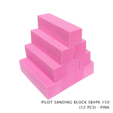Pilot Sanding Block SB4BL 150 Grit (12 Pcs) – Medium Grit Nail Buffer Blocks for Acrylic, Gel & Natural Nails – Multi-Color Nail Files (Blue, Pink, Purple, Yellow) – Professional Manicure & Pedicure Tool