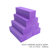 Pilot Sanding Block SB4BL 150 Grit (12 Pcs) – Medium Grit Nail Buffer Blocks for Acrylic, Gel & Natural Nails – Multi-Color Nail Files (Blue, Pink, Purple, Yellow) – Professional Manicure & Pedicure Tool