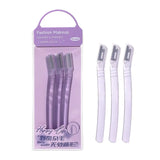 Eyebrow Razor Set LLT05 – 3pcs Serrated Facial Hair & Eyebrow Trimmers, Washable Stainless Steel Blades, Multipurpose Grooming Tool, Reusable Handle, Purple