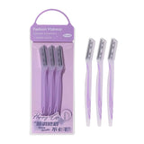 Eyebrow Razor Set LLT04-2 – 3pcs Multipurpose Facial & Body Trimmers with Safety Mesh, Serrated Stainless Steel Blades, Waterproof and Reusable Handle, Purple