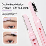 Eyebrow Razor Set LLT31 – 2pcs Double-Head Eyebrow Trimmer with Comb, Stainless Steel Retractable Blade, Safe & Precise Eyebrow Shaping, Purple