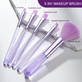 Makeup Brush Set LLT34 – 5pcs Purple, Soft Nylon Bristles, Resin Handle & Aluminum Tube, Lip, Eyeshadow, Eyebrow & Powder Brushes