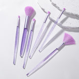 LLT38 6-Piece Purple Makeup Brush Set – Soft Synthetic Nylon Bristles, Crystal Resin Handles, Thickened Aluminum Ferrules, Powder, Eyeshadow, Lip, Highlighter & Eyebrow Brushes
