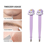 LLT23 Tweezer & Eyebrow Scissor Set 2pcs – Professional Stainless Steel Slant-Tip Tweezers and Curved Pointed Scissors for Eyebrow Grooming, Hair Removal, Precision Shaping, Home and Salon Use, Purple