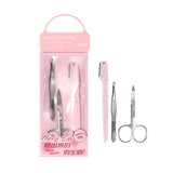 LLT04 Eyebrow Care Set 3pcs – Stainless Steel Tweezer, Straight Eyebrow Scissors, and Eyebrow Shaver for Precise Hair Removal, Eyebrow Shaping, Grooming Kit for Home and Travel, Available in Purple and Pink