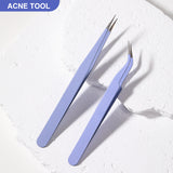 LLT22 Purple Line Eyelash Tweezer Set – 2 Pcs Stainless Steel Precision Lash Tools (Isolation Tweezer + Straight Pointed Tweezer)