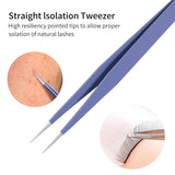LLT22 Purple Line Eyelash Tweezer Set – 2 Pcs Stainless Steel Precision Lash Tools (Isolation Tweezer + Straight Pointed Tweezer)