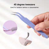 LLT22 Purple Line Eyelash Tweezer Set – 2 Pcs Stainless Steel Precision Lash Tools (Isolation Tweezer + Straight Pointed Tweezer)
