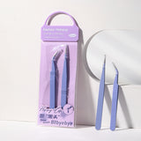 LLT22 Purple Line Eyelash Tweezer Set – 2 Pcs Stainless Steel Precision Lash Tools (Isolation Tweezer + Straight Pointed Tweezer)