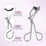 Stainless Steel Eyelash Curler with Ergonomic Handle SY532 – Spring Loaded, Gentle Silica Gel Pad (Purple)