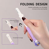 Eyebrow Razor SY309 - Stainless Steel Folding Eyebrow Trimmer with Non-Slip Silicone Handle, Waterproof Precision Facial Hair Remover, Purple