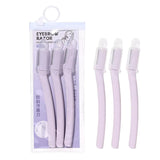 Eyebrow Razor A0851 3pcs – Stainless Steel Multipurpose Hair Trimming Razor with Anti-Slip Handle and Protective Cover – Purple