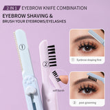 Eyebrow Razor SY343 2pcs – 2-in-1 Precision Eyebrow Trimmer with Fine Mesh Blade & Soft Brush, Stainless Steel, Safe & Compact, Purple