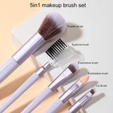 Makeup Brushes Set SY609 – 5pcs Purple, Soft Nylon Bristles with ABS Handle & Thickened Aluminum Ferrules, Powder, Eyeshadow, Lip & Eyebrow Brushes