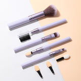 L0978 8-Piece Purple Makeup Brush Set – Soft Nylon Bristles, Solid Wood Handles, Powder, Eyeshadow, Lip, Eyebrow & Sponge Brushes for Face and Eyes