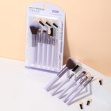 L0978 8-Piece Purple Makeup Brush Set – Soft Nylon Bristles, Solid Wood Handles, Powder, Eyeshadow, Lip, Eyebrow & Sponge Brushes for Face and Eyes